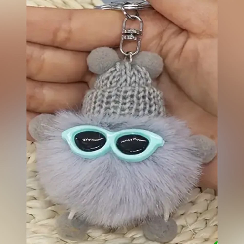 Bag charm Cartoon Gray Puff Ball